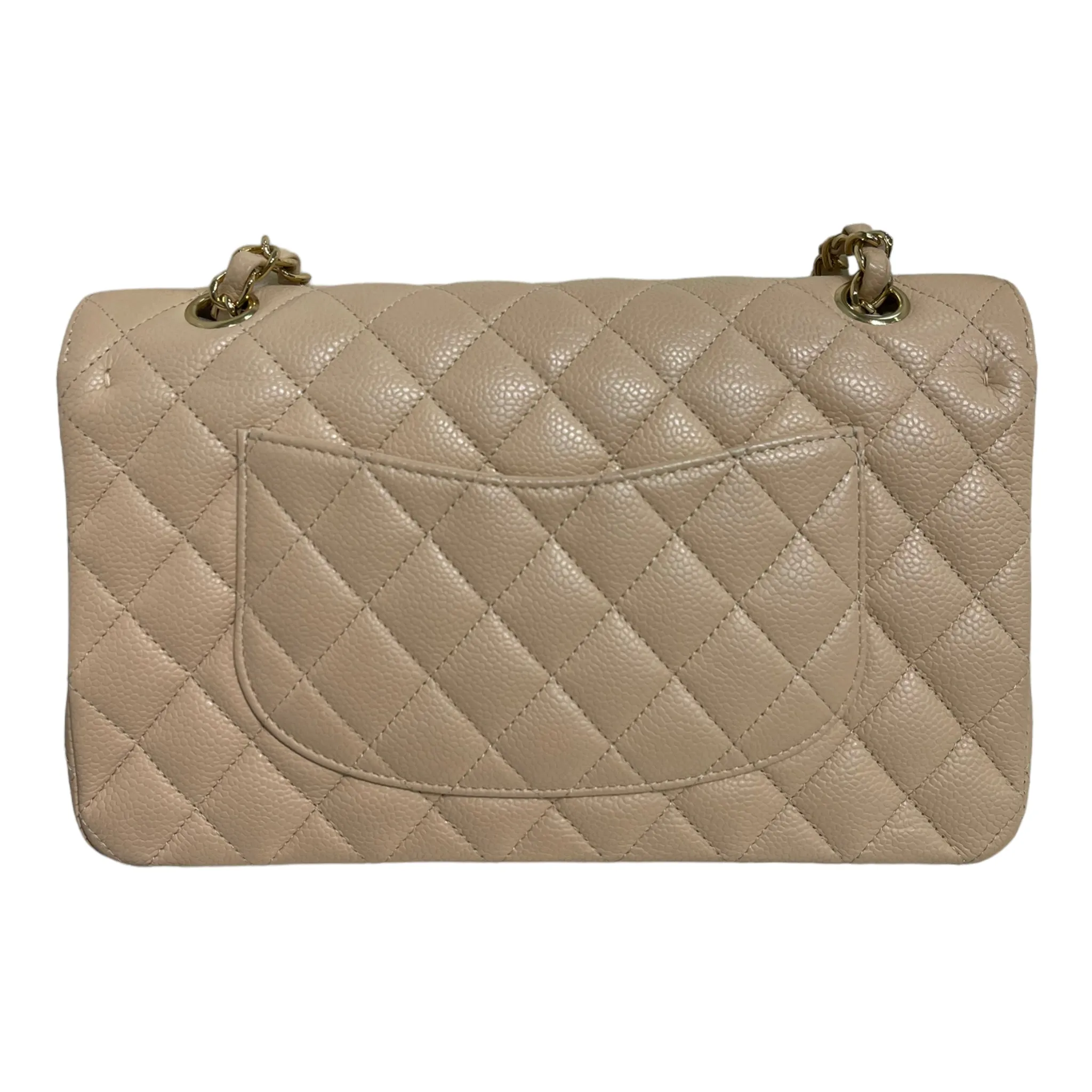 Chanel Classic M/L Medium Flap Quilted Beige Caviar Gold Hardware