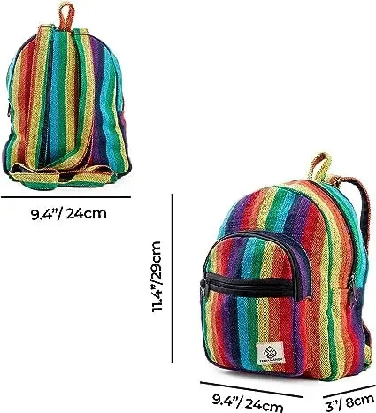 Compact and Sustainable: Boho Rainbow Mini Hemp Backpack Bag