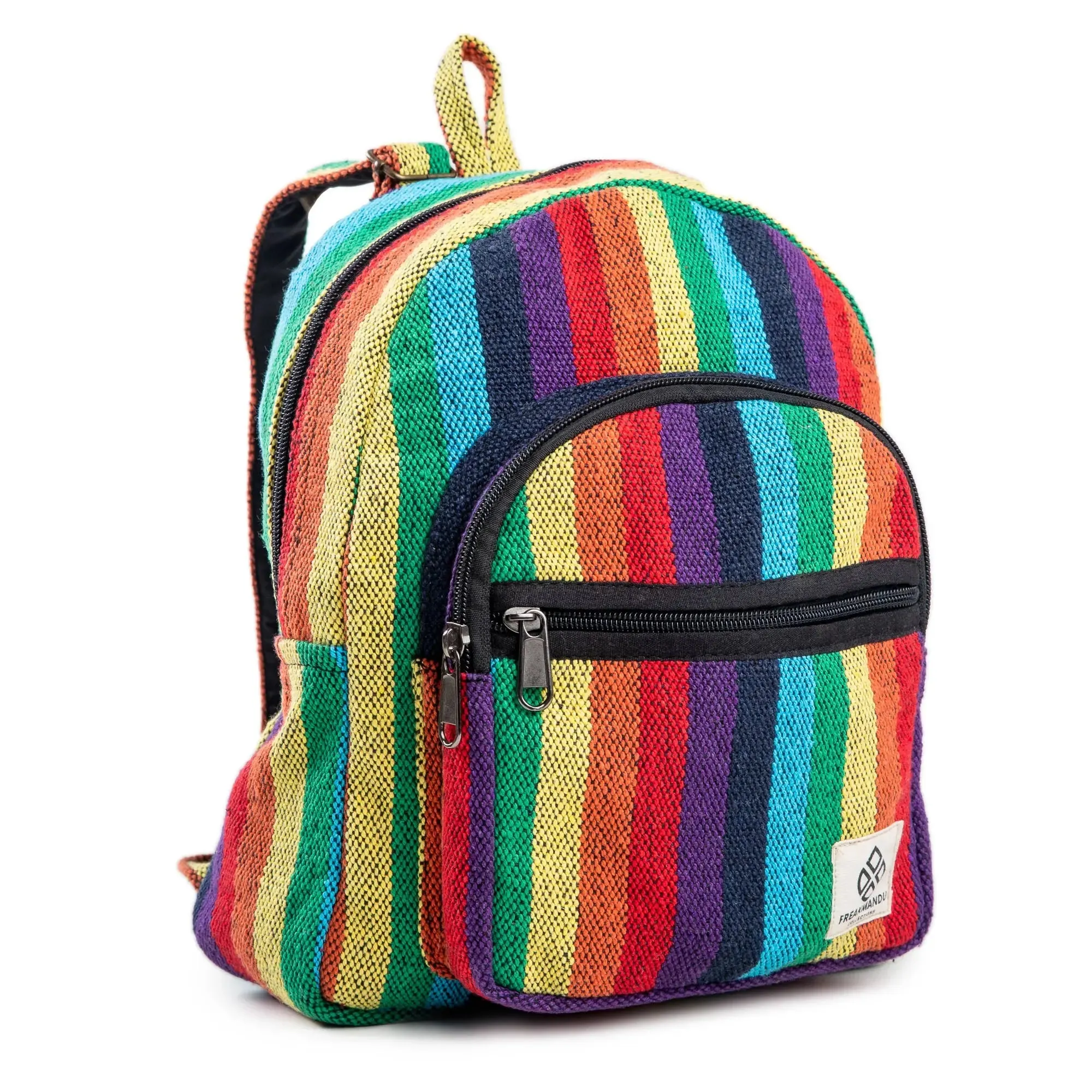 Compact and Sustainable: Boho Rainbow Mini Hemp Backpack Bag