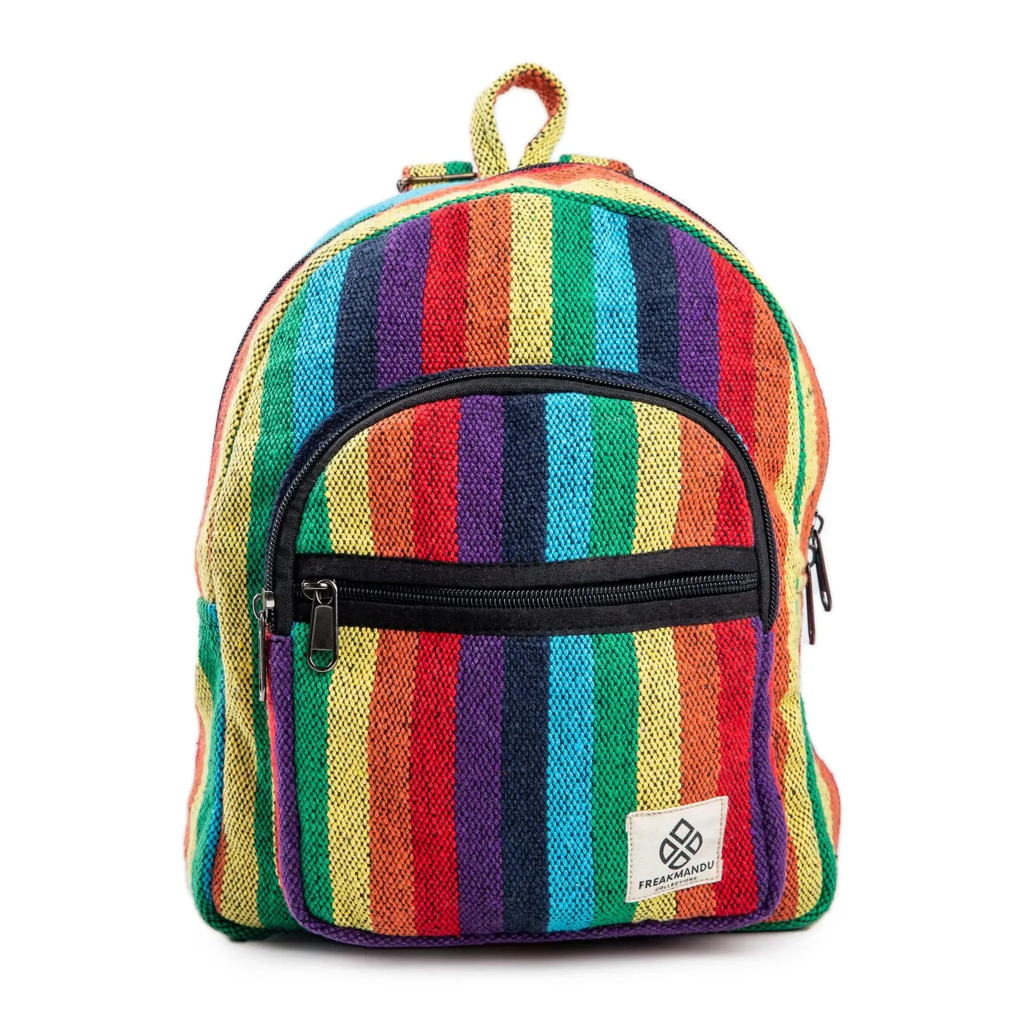 Compact and Sustainable: Boho Rainbow Mini Hemp Backpack Bag