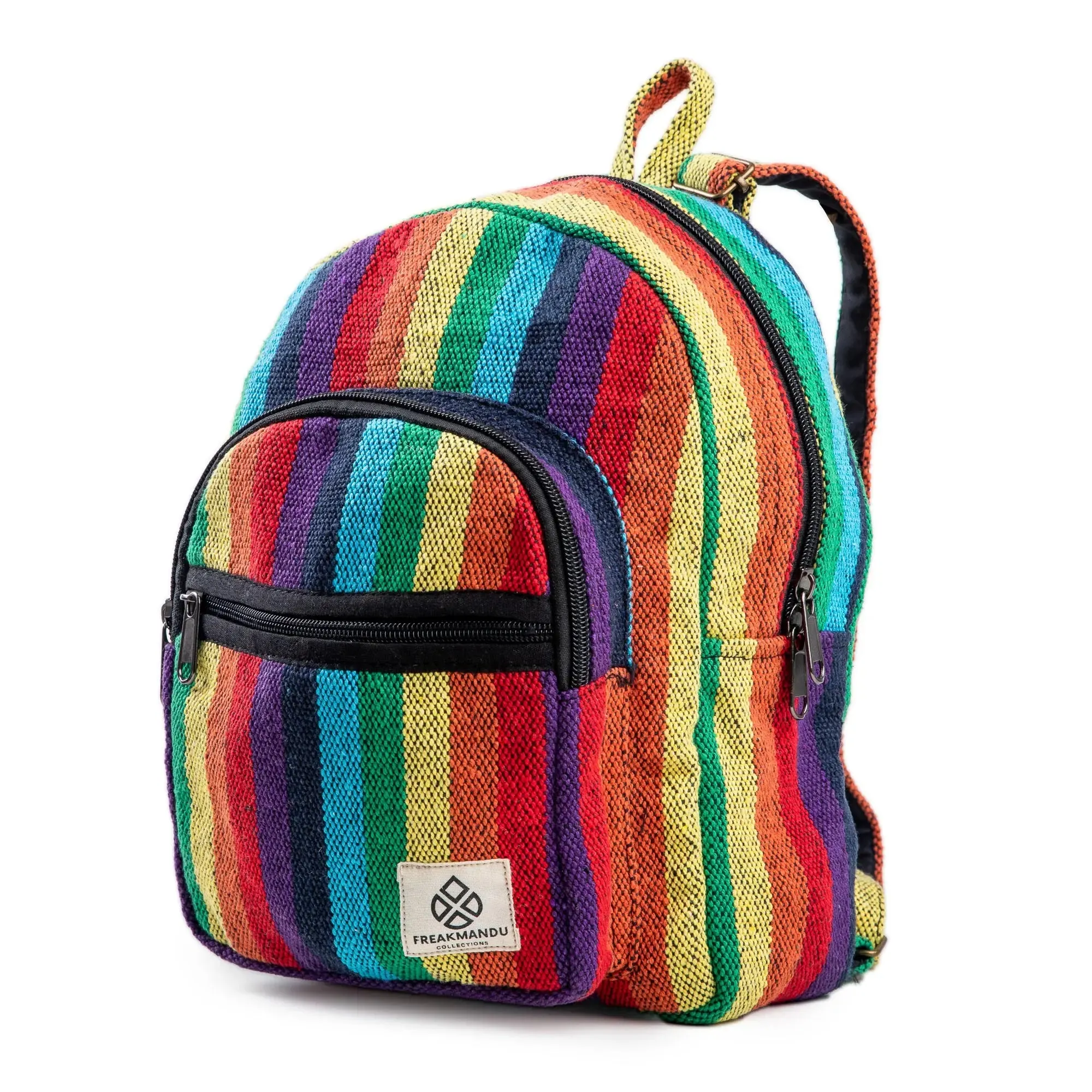 Compact and Sustainable: Boho Rainbow Mini Hemp Backpack Bag