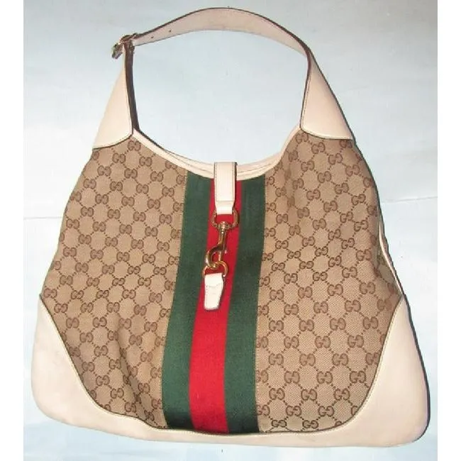 Gucci Jackie Modern Purses White Leather And Gg Leather Hobo Bag