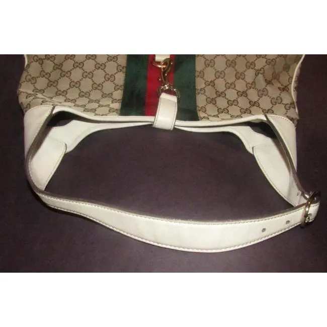 Gucci Jackie Modern Purses White Leather And Gg Leather Hobo Bag