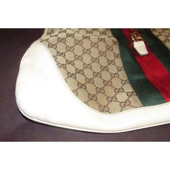Gucci Jackie Modern Purses White Leather And Gg Leather Hobo Bag