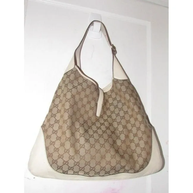 Gucci Jackie Modern Purses White Leather And Gg Leather Hobo Bag