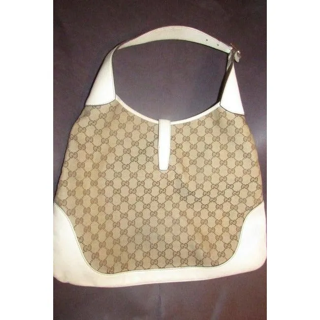 Gucci Jackie Modern Purses White Leather And Gg Leather Hobo Bag