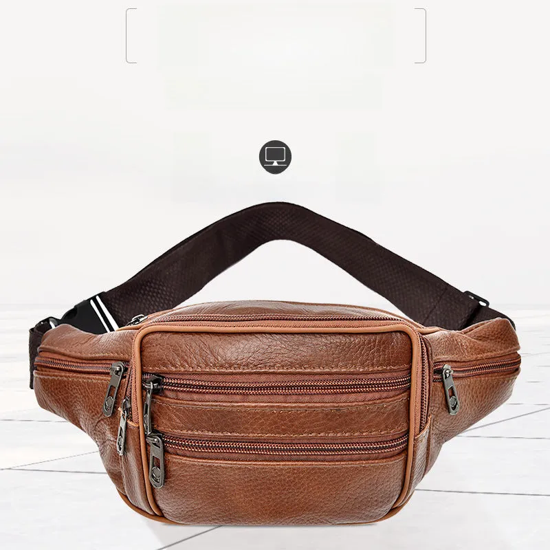 Wholesale Genuine leather waist bag men's shoulder bag multi-compartment cowhide waist bag men's mobile phone bag waist bag for work use wear-resistant