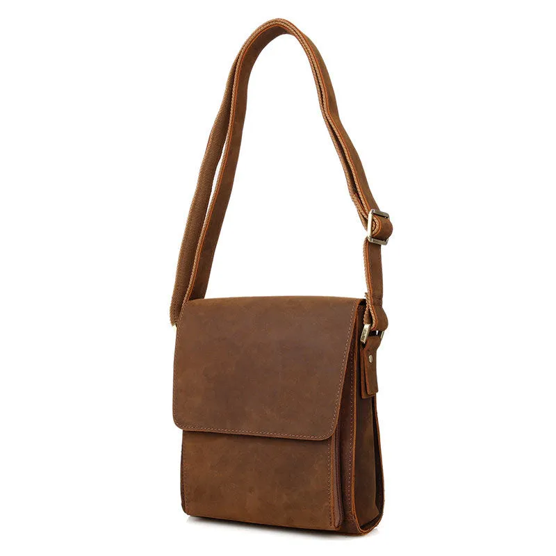 YAAGLE Men's Vintage Crazy Horse Leather Flap Messenger Bag YG7055