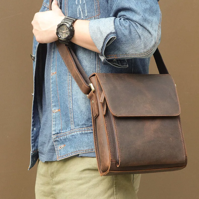YAAGLE Men's Vintage Crazy Horse Leather Flap Messenger Bag YG7055