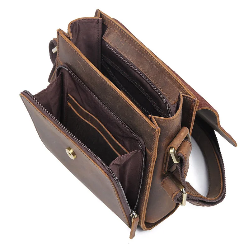 YAAGLE Men's Vintage Crazy Horse Leather Flap Messenger Bag YG7055