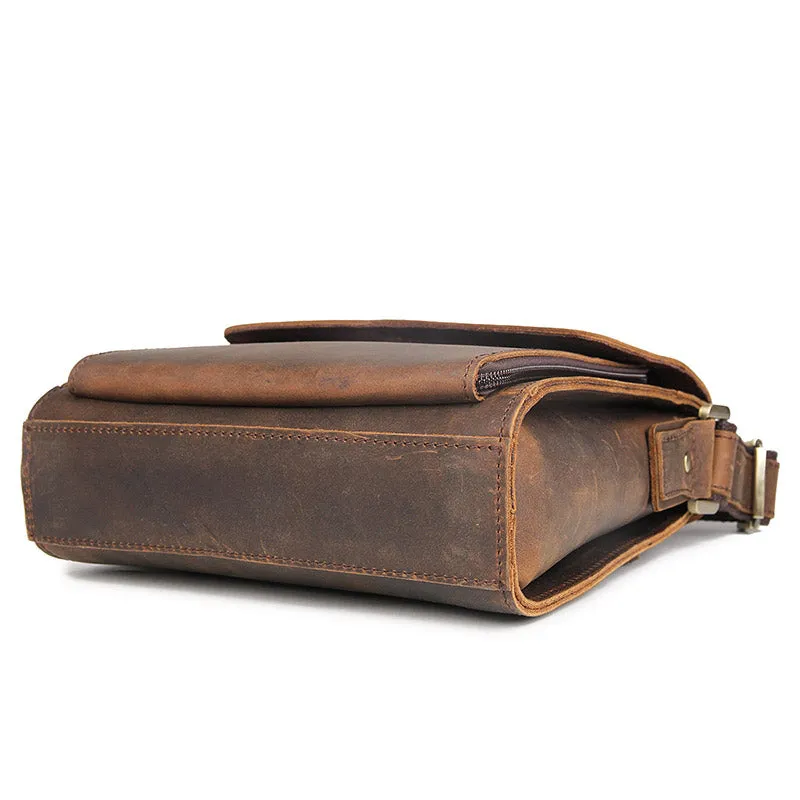 YAAGLE Men's Vintage Crazy Horse Leather Flap Messenger Bag YG7055
