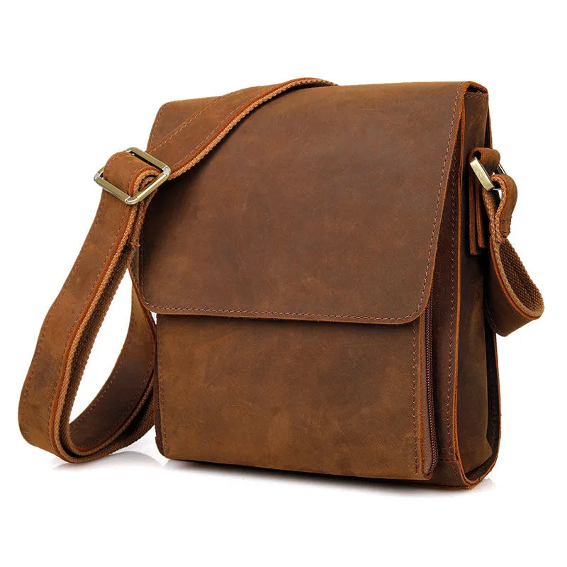 YAAGLE Men's Vintage Crazy Horse Leather Flap Messenger Bag YG7055