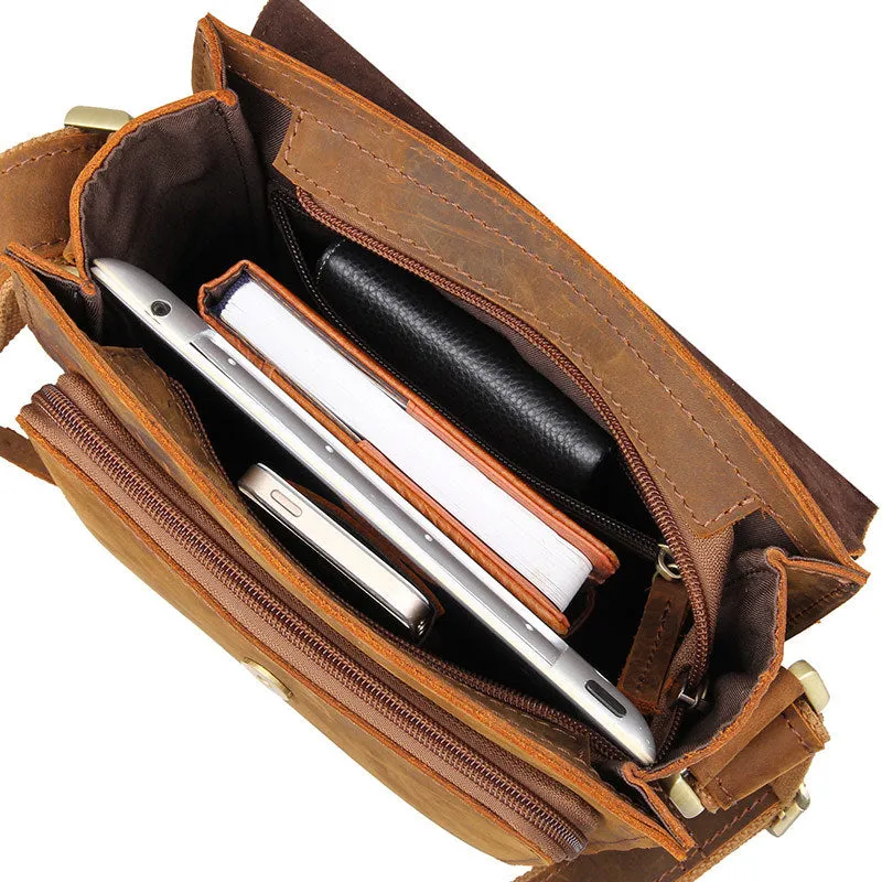 YAAGLE Men's Vintage Crazy Horse Leather Flap Messenger Bag YG7055