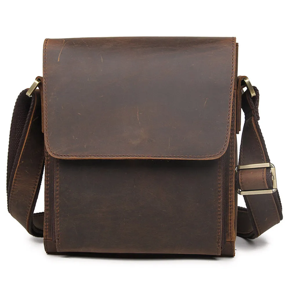YAAGLE Men's Vintage Crazy Horse Leather Flap Messenger Bag YG7055