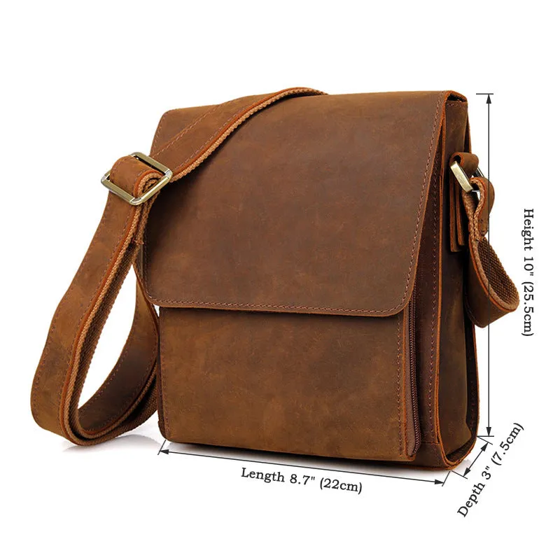 YAAGLE Men's Vintage Crazy Horse Leather Flap Messenger Bag YG7055
