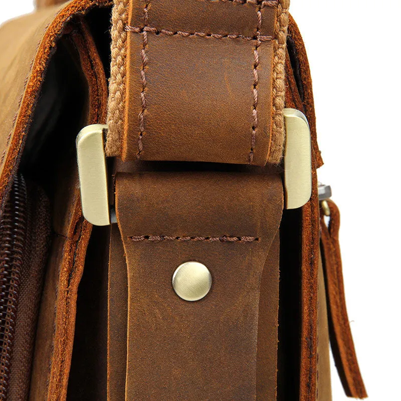 YAAGLE Men's Vintage Crazy Horse Leather Flap Messenger Bag YG7055