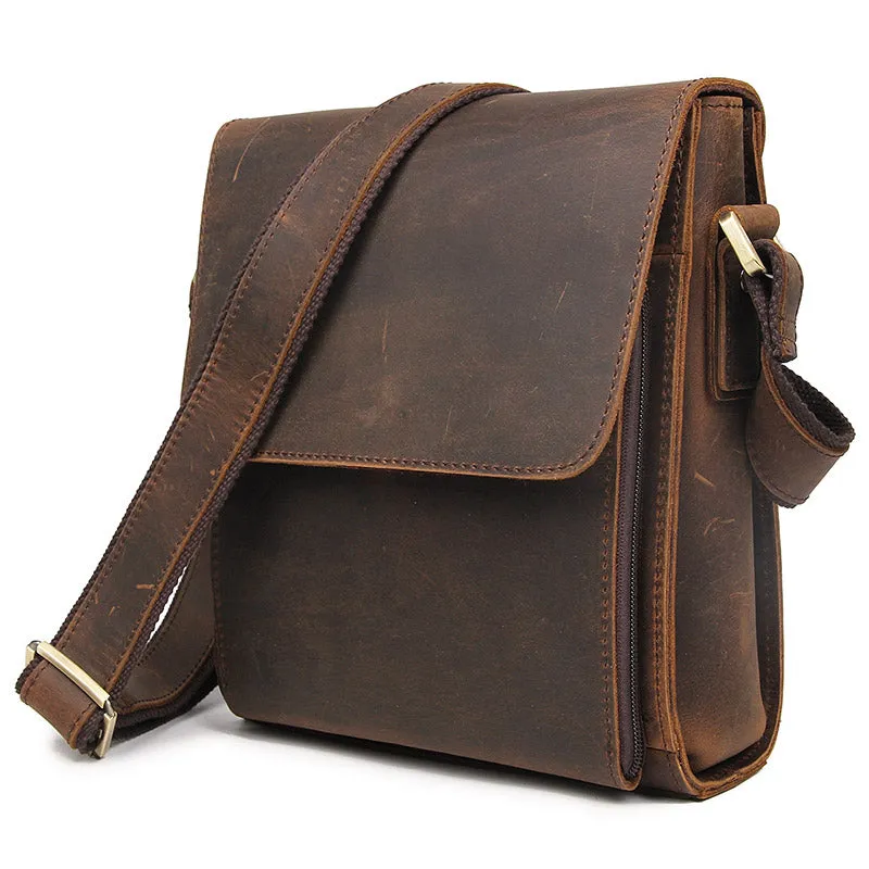 YAAGLE Men's Vintage Crazy Horse Leather Flap Messenger Bag YG7055
