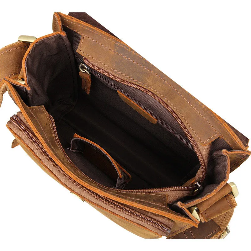 YAAGLE Men's Vintage Crazy Horse Leather Flap Messenger Bag YG7055