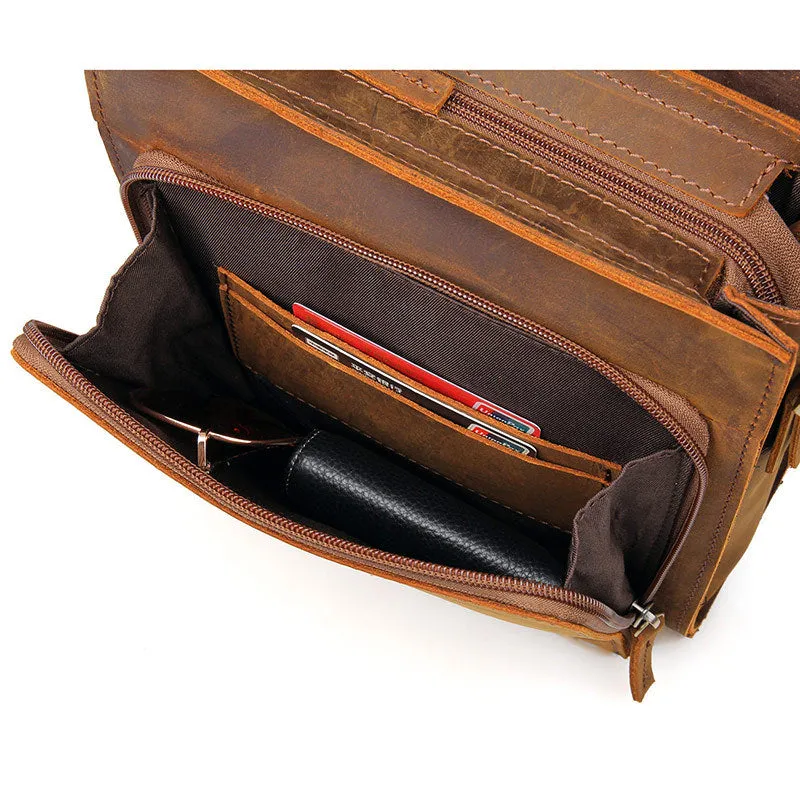 YAAGLE Men's Vintage Crazy Horse Leather Flap Messenger Bag YG7055
