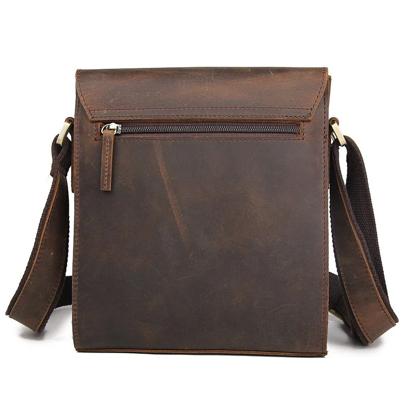 YAAGLE Men's Vintage Crazy Horse Leather Flap Messenger Bag YG7055