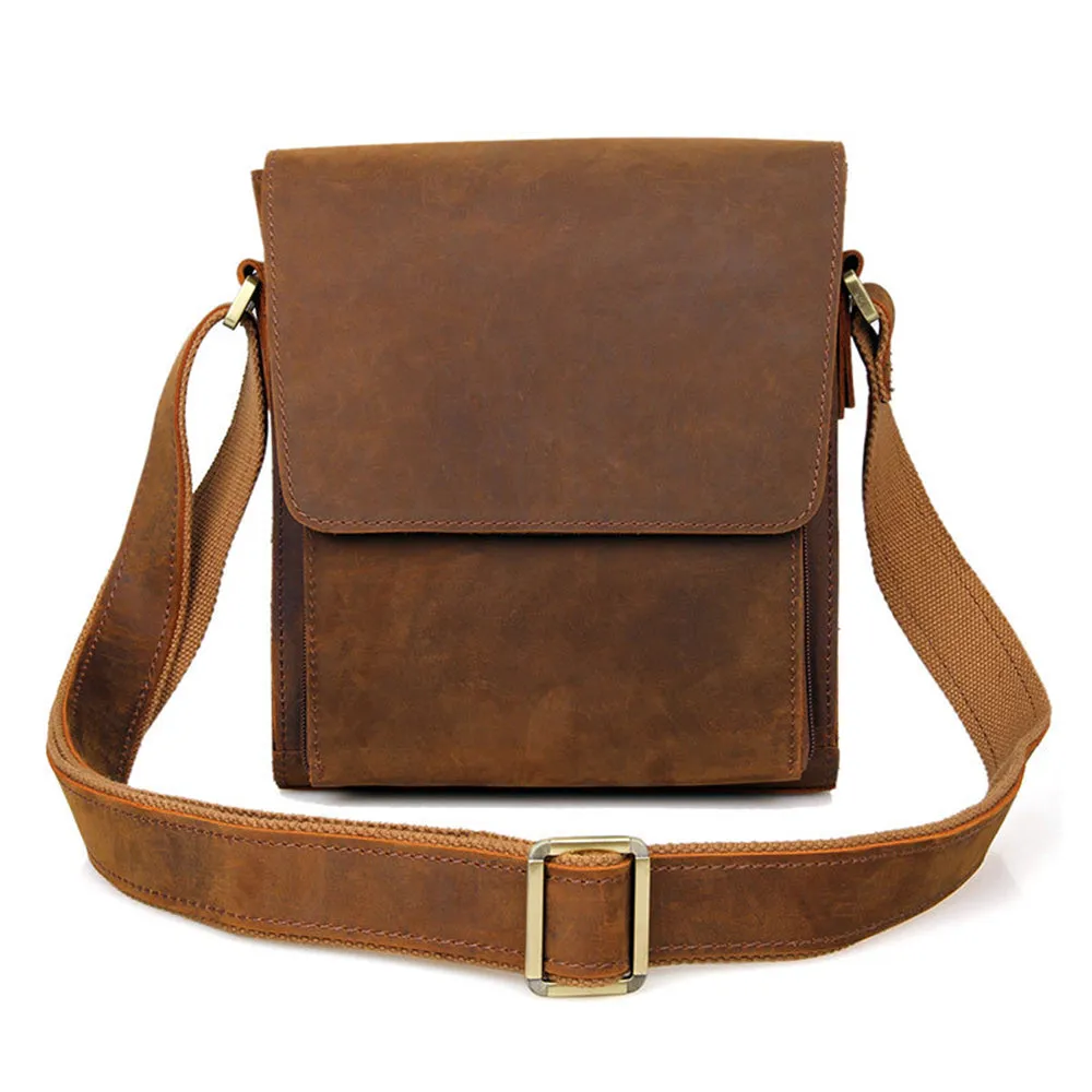 YAAGLE Men's Vintage Crazy Horse Leather Flap Messenger Bag YG7055