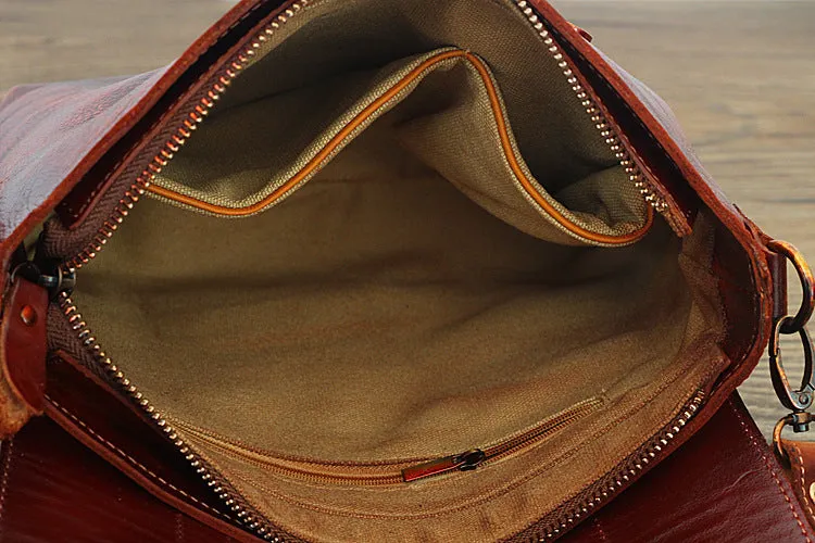 YAAGLE Women Classical Tanned Leather Cross Body Bag Messenger Laptop Bag Briefcase Vintage Handmade Work Bags YGPD2088