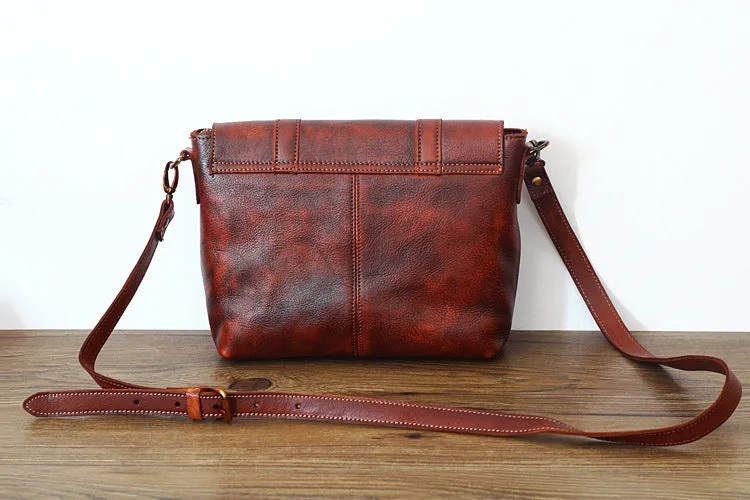 YAAGLE Women Classical Tanned Leather Cross Body Bag Messenger Laptop Bag Briefcase Vintage Handmade Work Bags YGPD2088